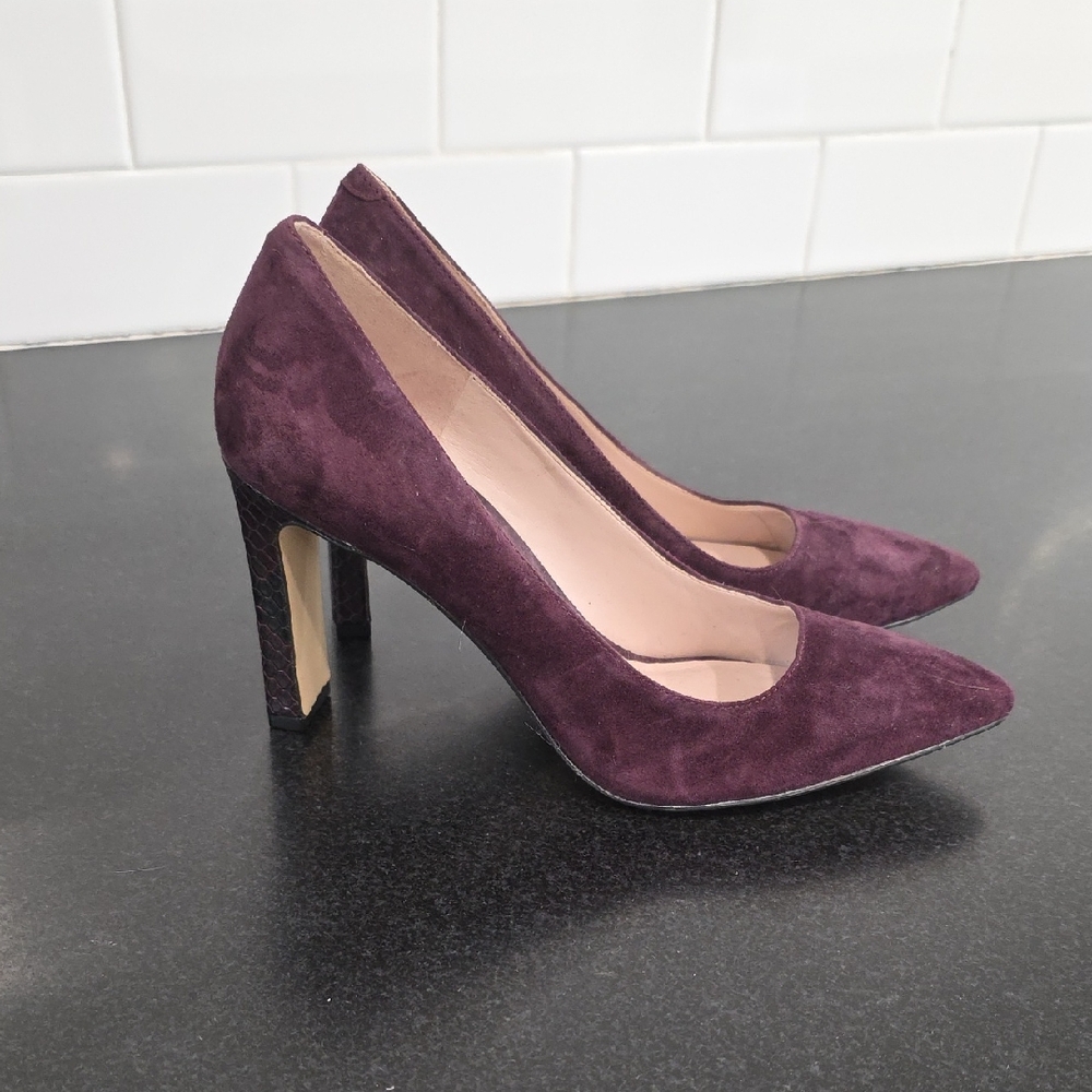 Nine West Deep Purple Suede Heels With Snake Heel